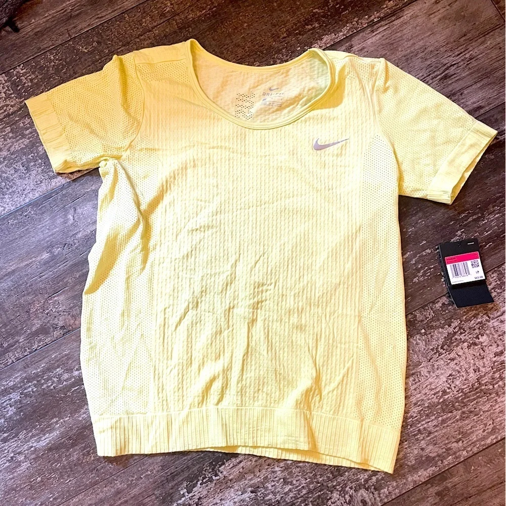 Nike Lemon Yellow Mesh Tee NWT Super Cute! Says let’s do it down the back!